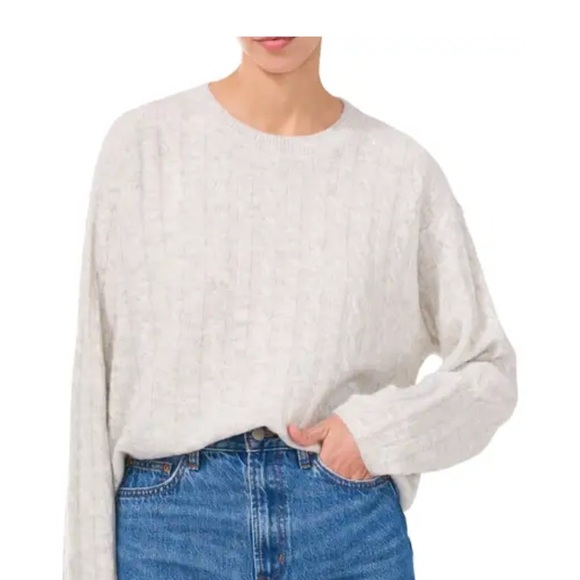 NWT 1.STATE Cable Knit Sweater Silver Heather Size L $99 Retail - Picture 1 of 12